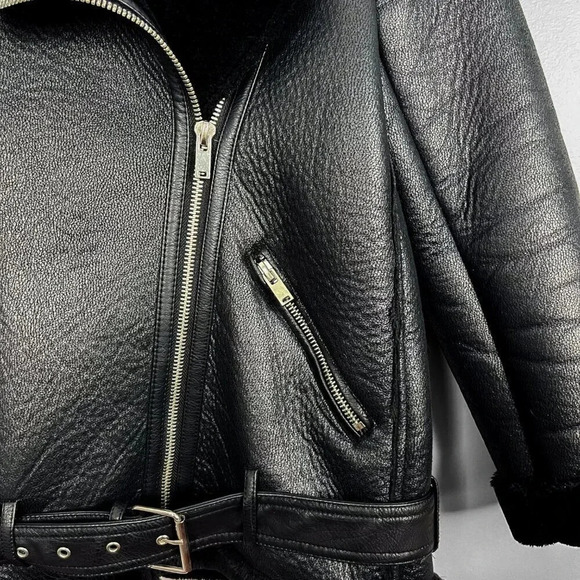 Zara Women's XS Black Faux Shearling Bomber Moto Jacket Biker Style Fall - Picture 3 of 7
